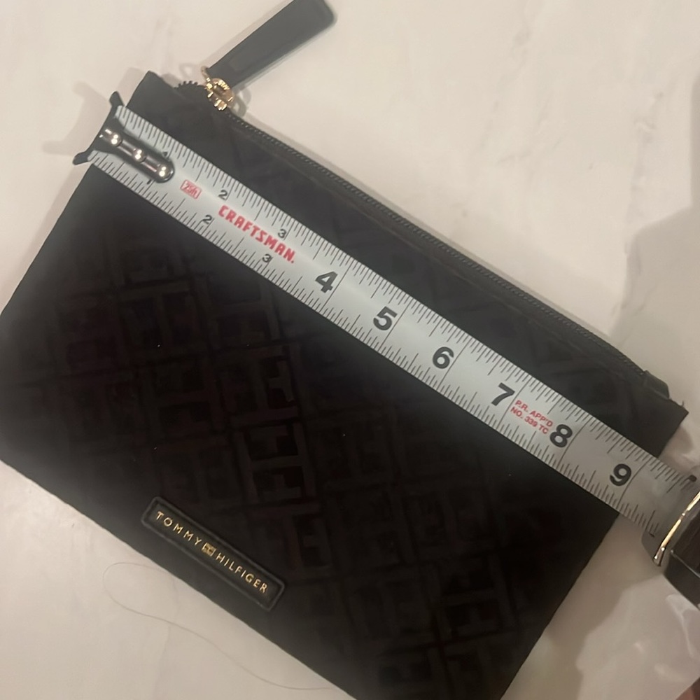 Tommy Hilfiger black clutch pocket bag purse slim gold metal zipper bag 9” x 6” - Picture 11 of 11